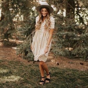 {WORN ONCE} IVORY & MUSTARD STRIPE DRESS